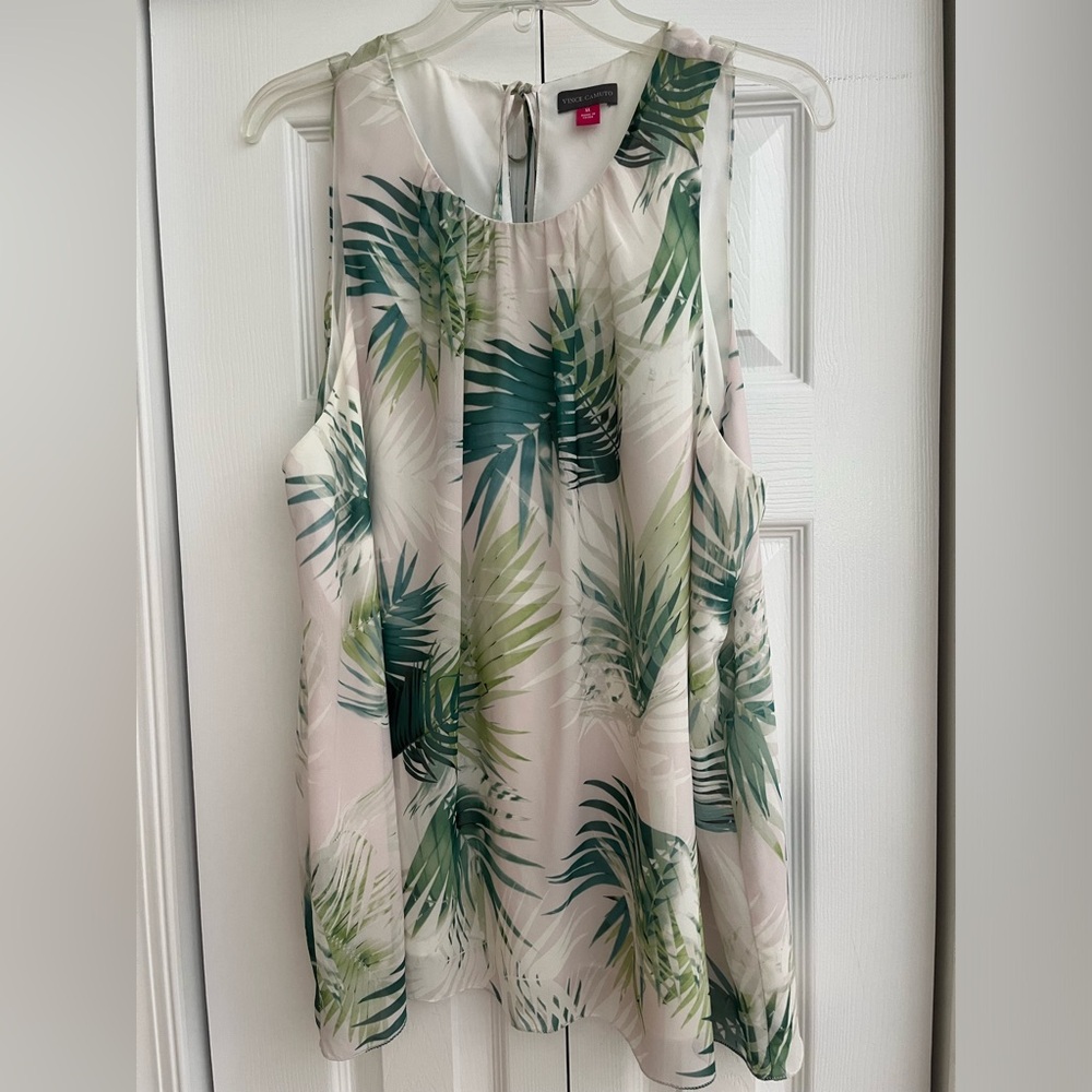 Vince Camuto sleeveless women’s white w/ forest green off white leaf print